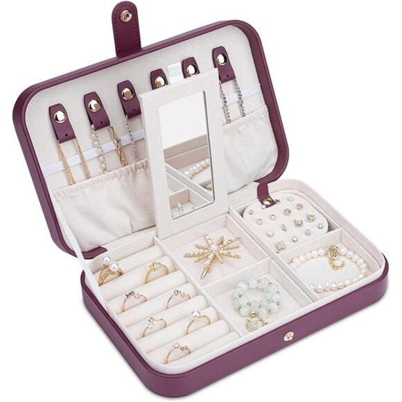 Jewelry Travel Organizer, Jewelry Box Portable, Small Travel Jewelry Case Mirror - Picture 1 of 7